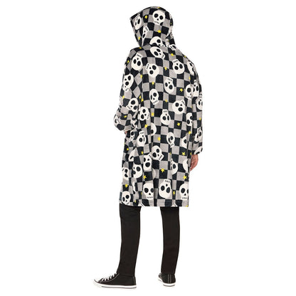 Checkered Skull Wearable Blanket WHITE