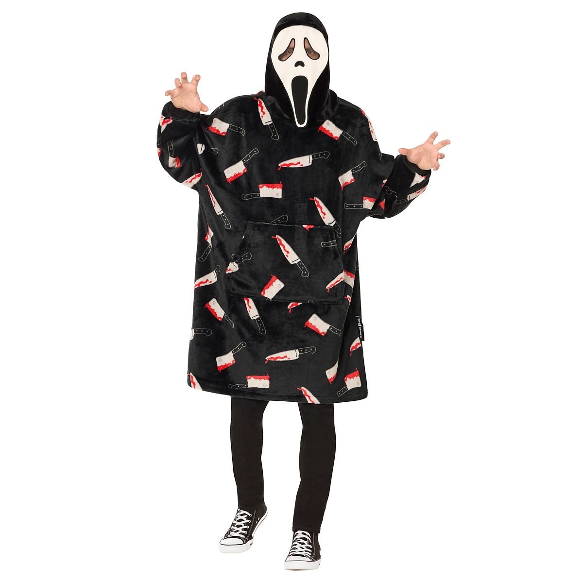Ghost Face Mask Hooded Blanket BLACK AND WHITE