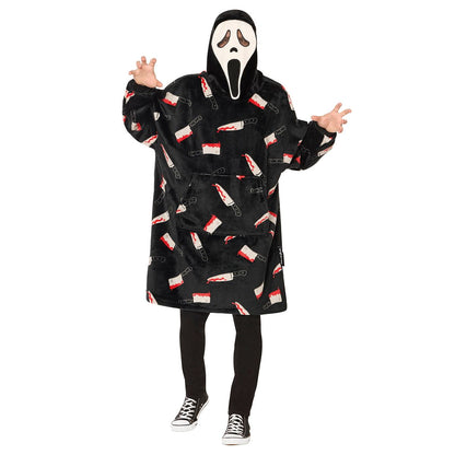 Ghost Face Mask Hooded Blanket BLACK AND WHITE