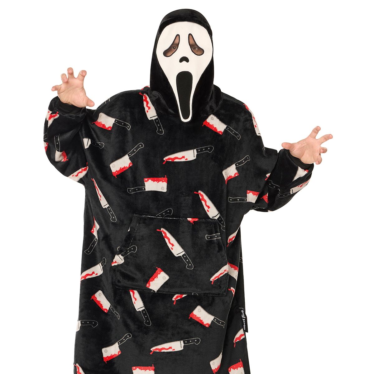 Ghost Face Mask Hooded Blanket BLACK AND WHITE