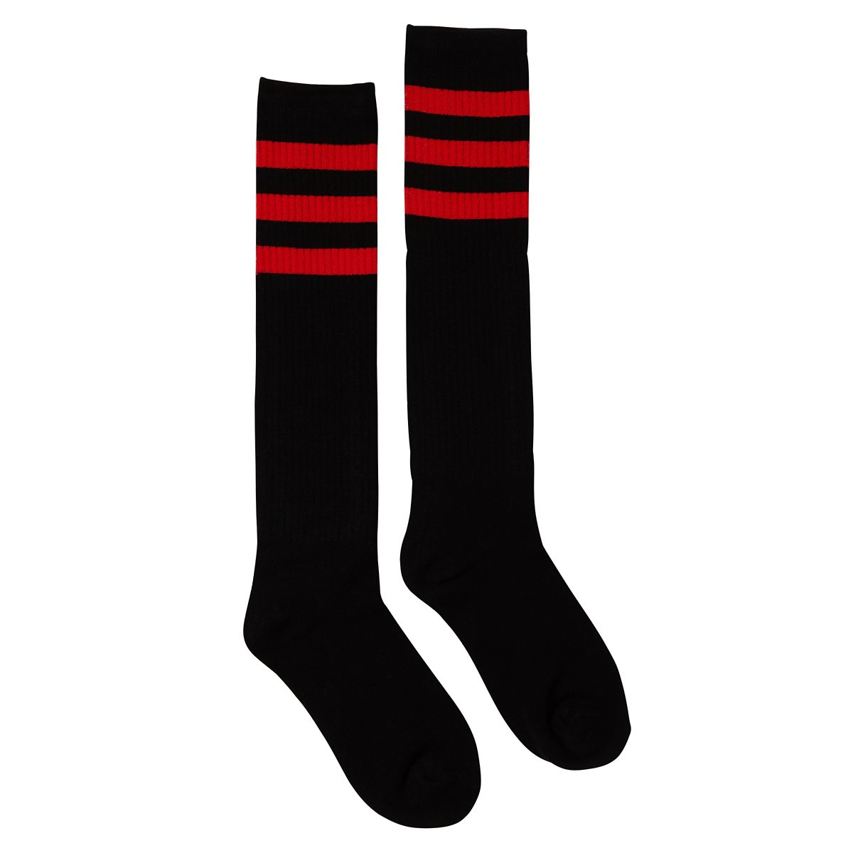 Black and Red Striped Knee High Sports Socks BLACK AND RED