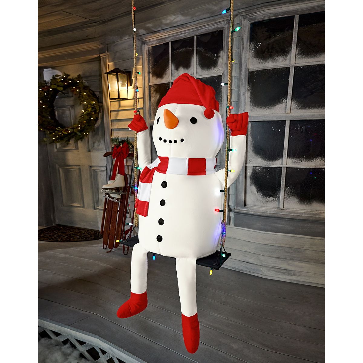 3 Ft 10 In Swinging Snowman Animatronic RED AND WHITE