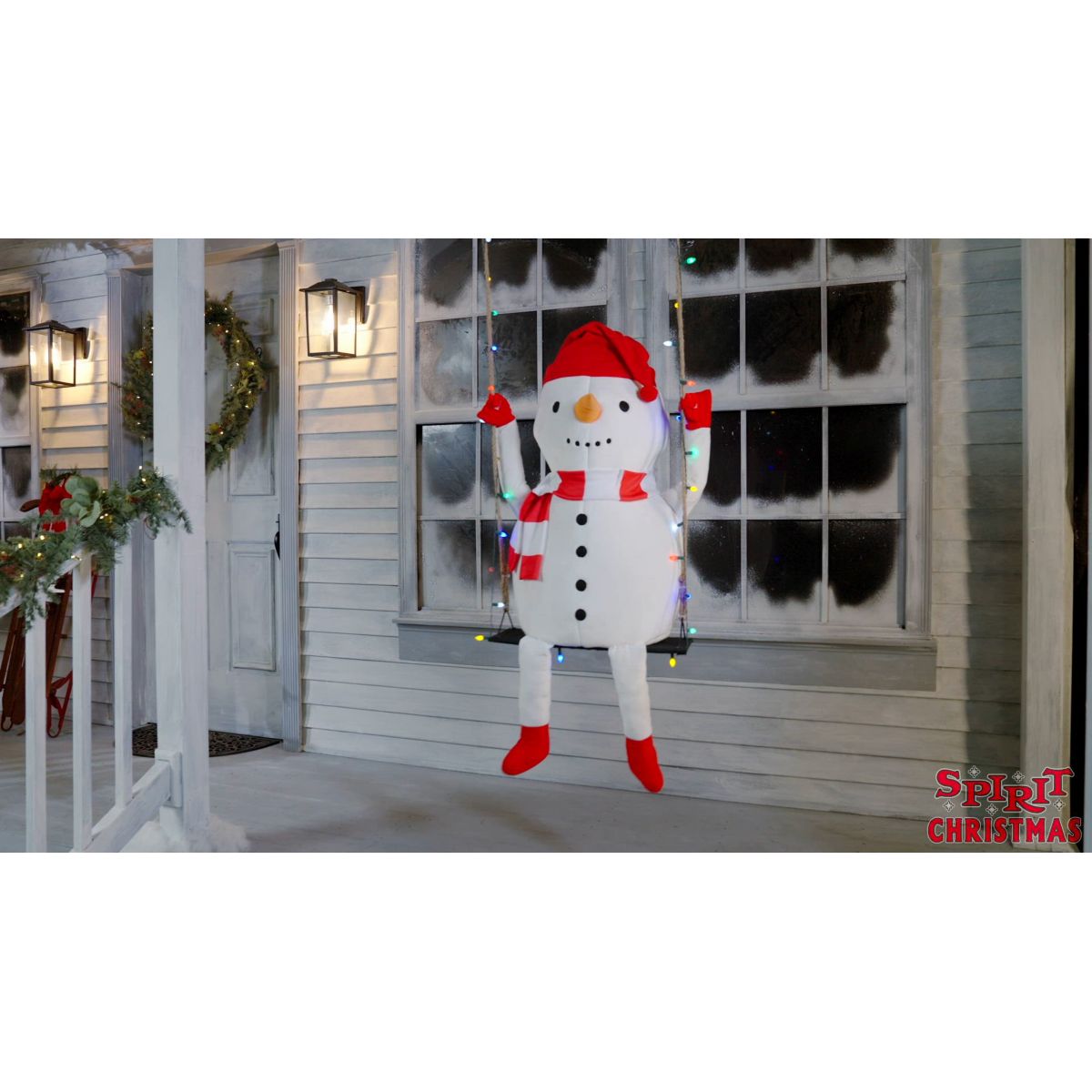 3 Ft 10 In Swinging Snowman Animatronic RED AND WHITE