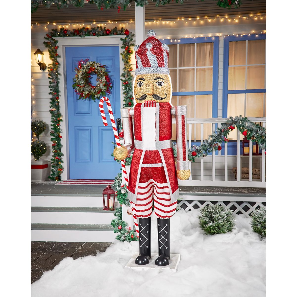 7 Ft Candy Cane Bling Bluetooth Compatible Nutcracker Animatronic RED AND WHITE
