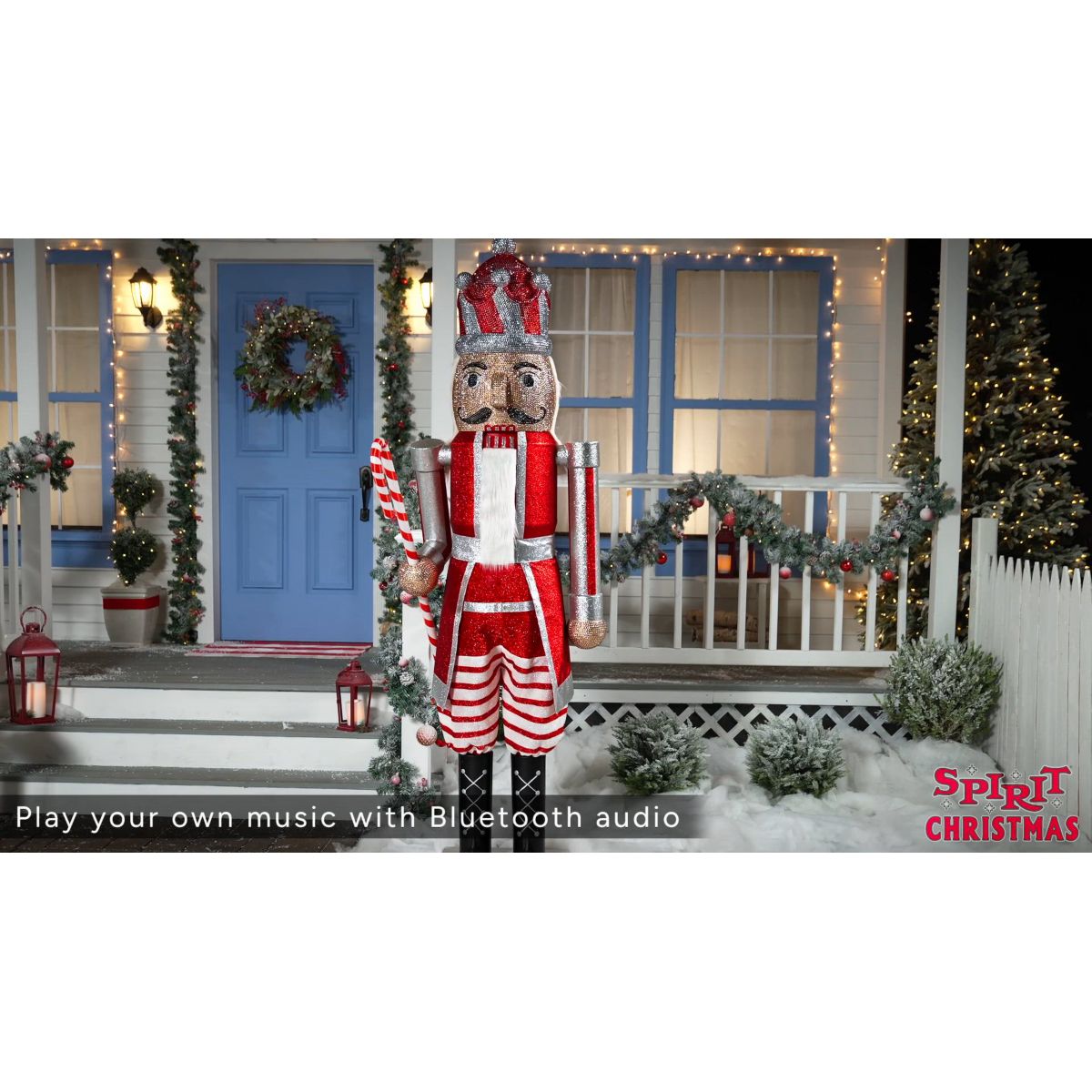 7 Ft Candy Cane Bling Bluetooth Compatible Nutcracker Animatronic RED AND WHITE