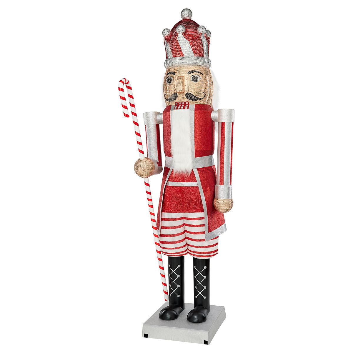 7 Ft Candy Cane Bling Bluetooth Compatible Nutcracker Animatronic RED AND WHITE
