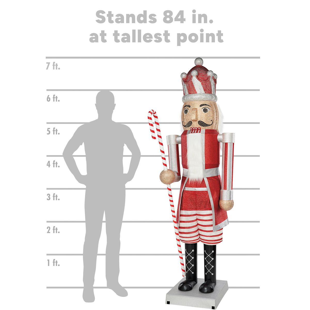 7 Ft Candy Cane Bling Bluetooth Compatible Nutcracker Animatronic RED AND WHITE