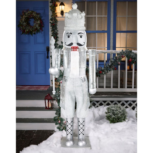 7 Ft Silver Bling Bluetooth Compatible Nutcracker Animatronic RHINESTONE SILVER