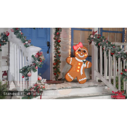 3 Ft Light-Up Gingerbread Girl Animatronic MULTI-COLOR
