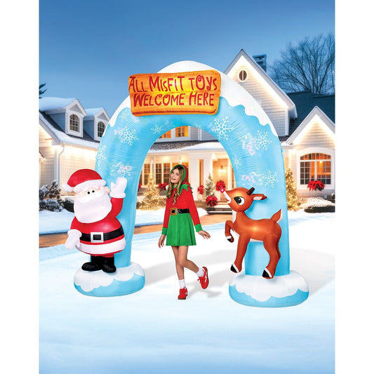 9 Ft 5 In Light-Up Rudolph and Santa Archway Inflatable Decoration - Rudolph the Red-Nosed Reindeer MULTI-COLOR