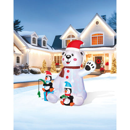 6 Ft 11 In Light-Up Animated Polar Bear with Penguins Inflatable Decoration MULTI-COLOR