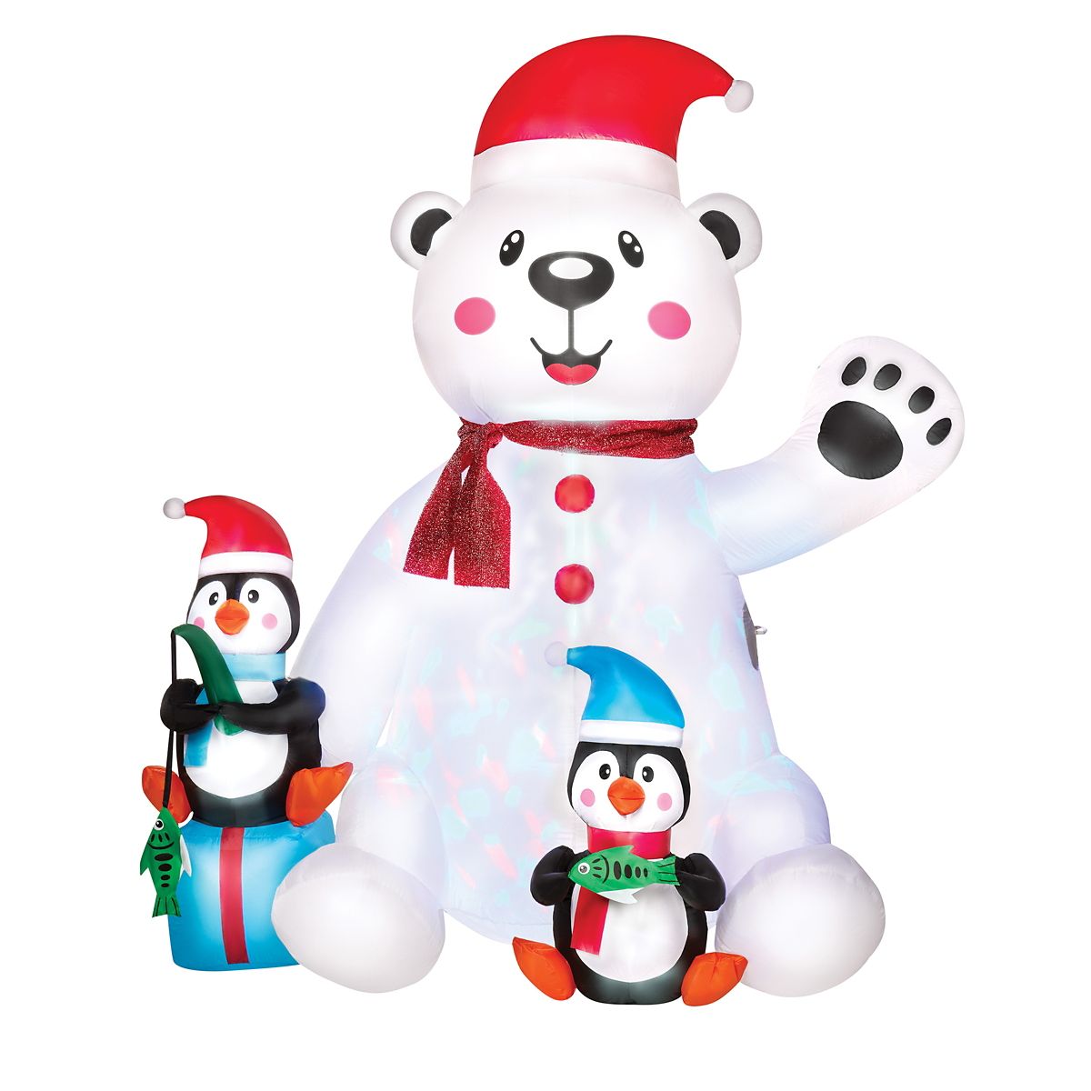 6 Ft 11 In Light-Up Animated Polar Bear with Penguins Inflatable Decoration MULTI-COLOR