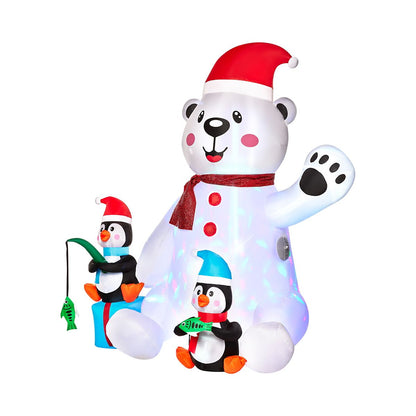 6 Ft 11 In Light-Up Animated Polar Bear with Penguins Inflatable Decoration MULTI-COLOR