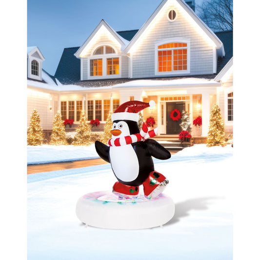 4 Ft Light-Up Spinning Skate Penguin Inflatable Decoration MULTI-COLOR