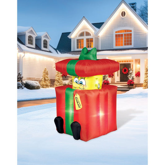 4 Ft Rising SpongeBob SquarePants Present Inflatable Decoration MULTI-COLOR