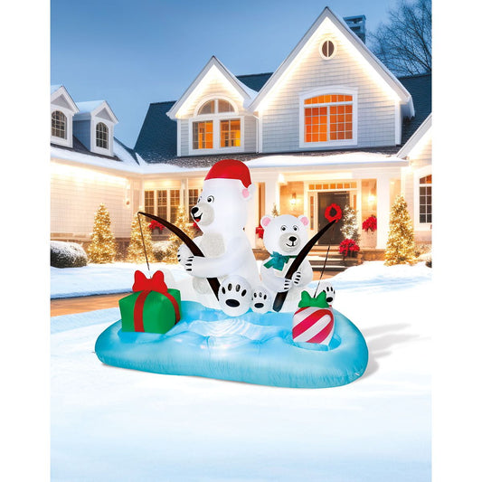 5 Ft Light-Up Fishing Polar Bears Inflatable Decoration MULTI-COLOR