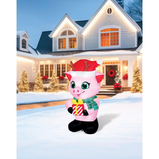 3 Ft Light-Up Pig with Presents Inflatable Decoration WHITE