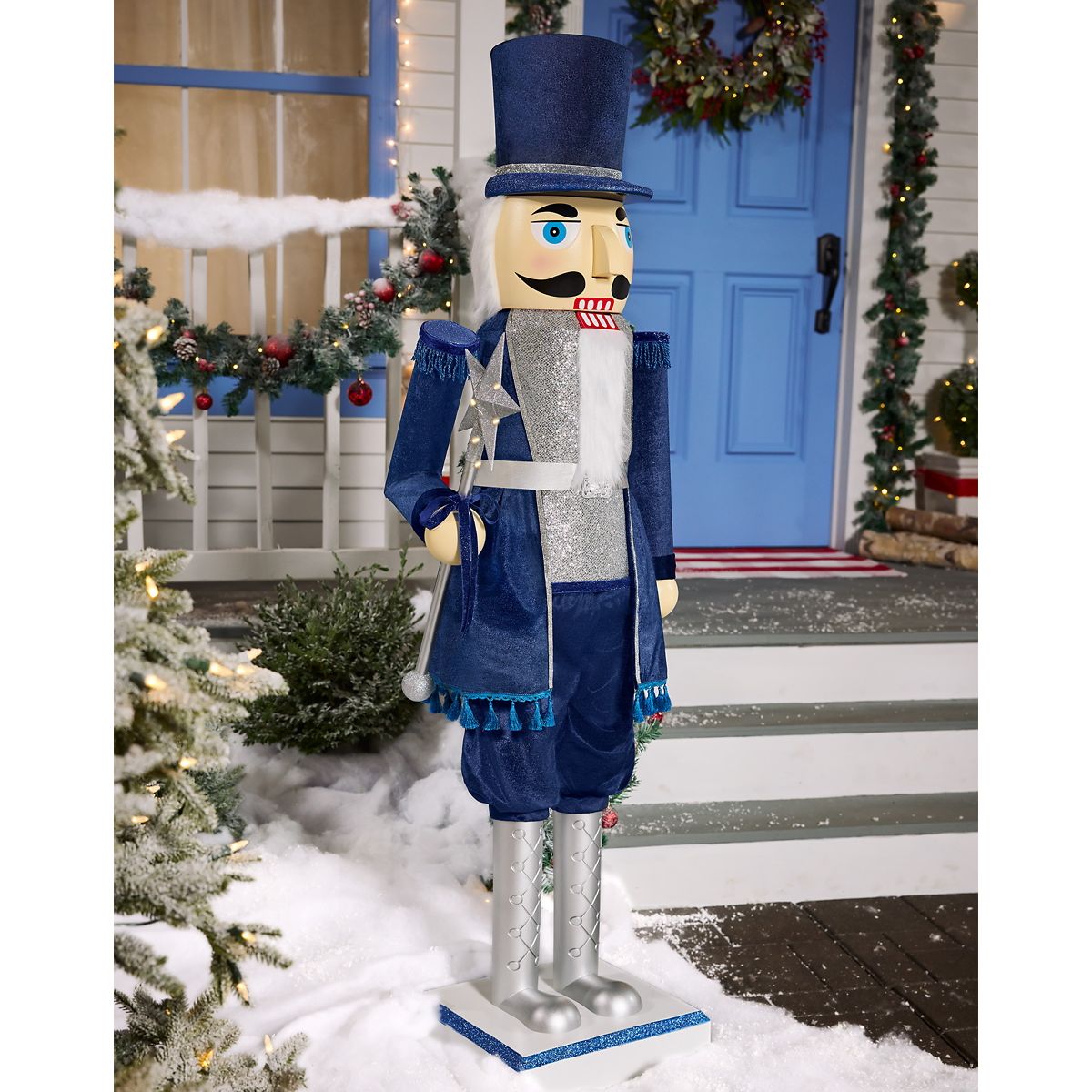 5 Ft 2 In Collapsible Animated Navy Blue Nutcracker NAVY
