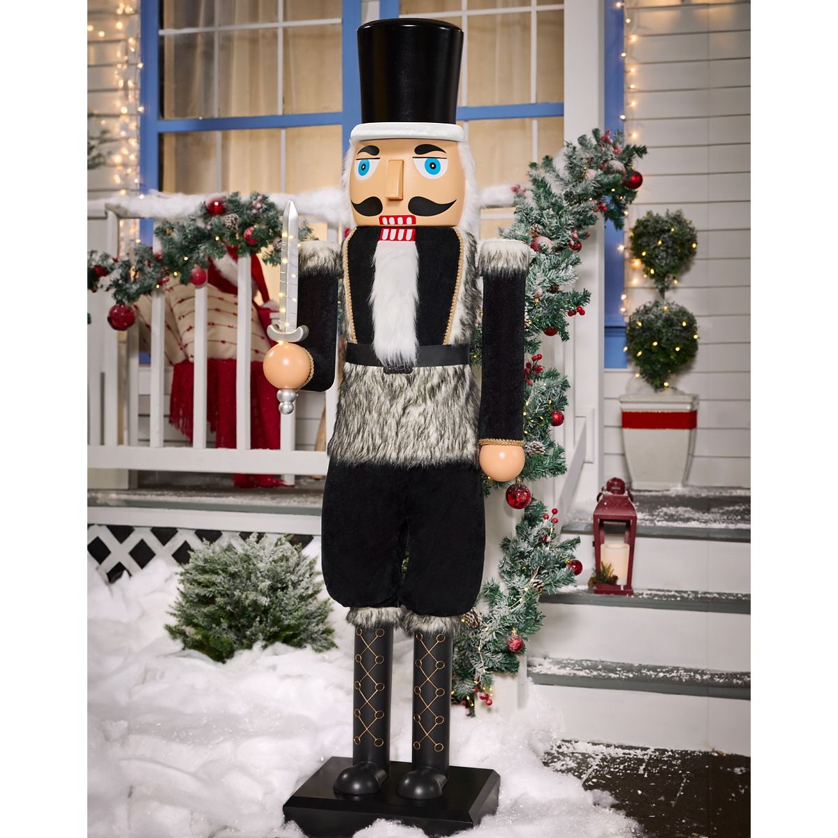 5 Ft 2 In Light-Up Collapsible Animated Black Soldier Nutcracker BLACK