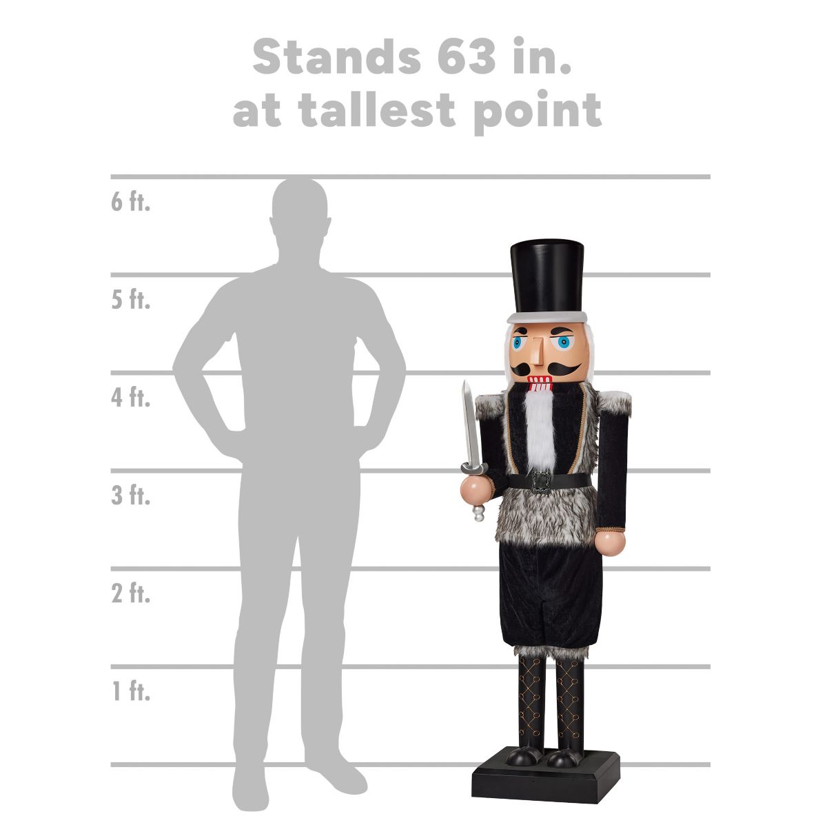 5 Ft 2 In Light-Up Collapsible Animated Black Soldier Nutcracker BLACK