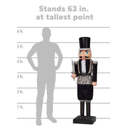 5 Ft 2 In Light-Up Collapsible Animated Black Soldier Nutcracker BLACK