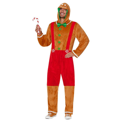 Adult Gingerbread Jumpsuit Costume BROWN