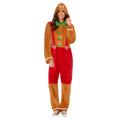 Adult Gingerbread Jumpsuit Costume BROWN