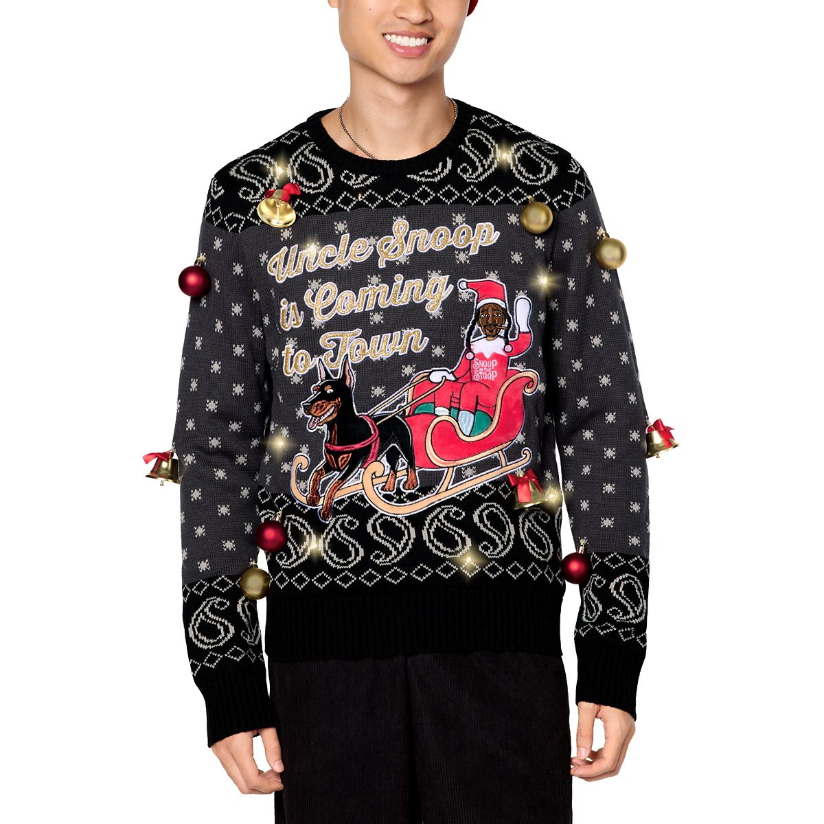 Light-Up Uncle Snoop Is Coming to Town Christmas Sweater PURPLE