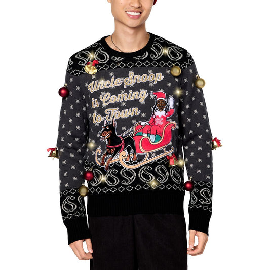 Light-Up Uncle Snoop Is Coming to Town Christmas Sweater PURPLE