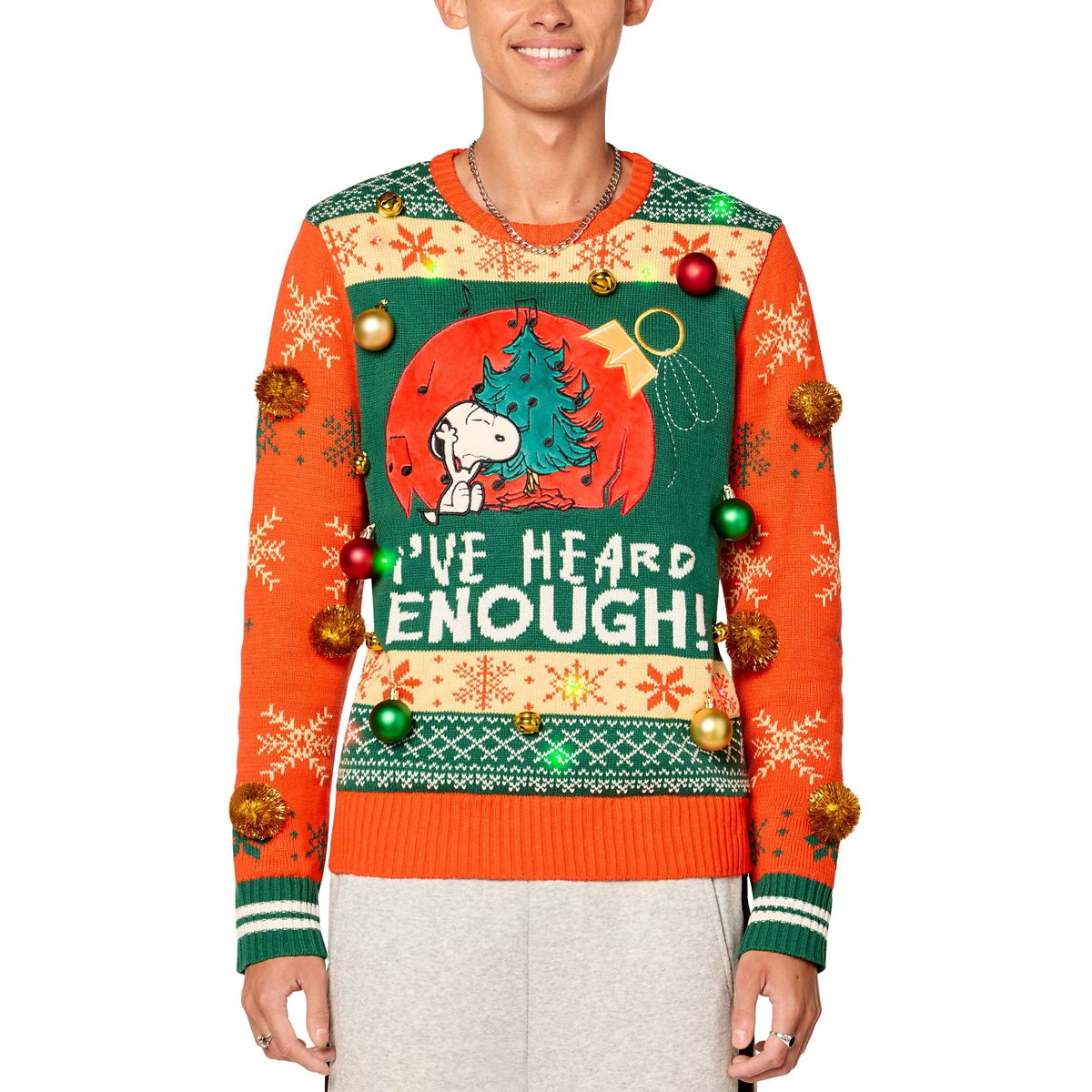 Light-Up Snoopy I've Heard Enough Christmas Sweater - The Peanuts RED GREEN