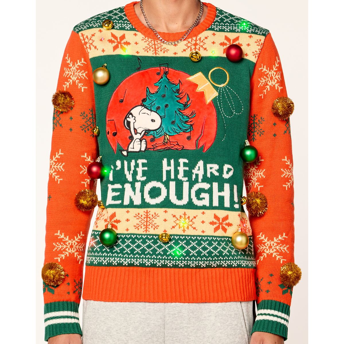 Light-Up Snoopy I've Heard Enough Christmas Sweater - The Peanuts RED GREEN