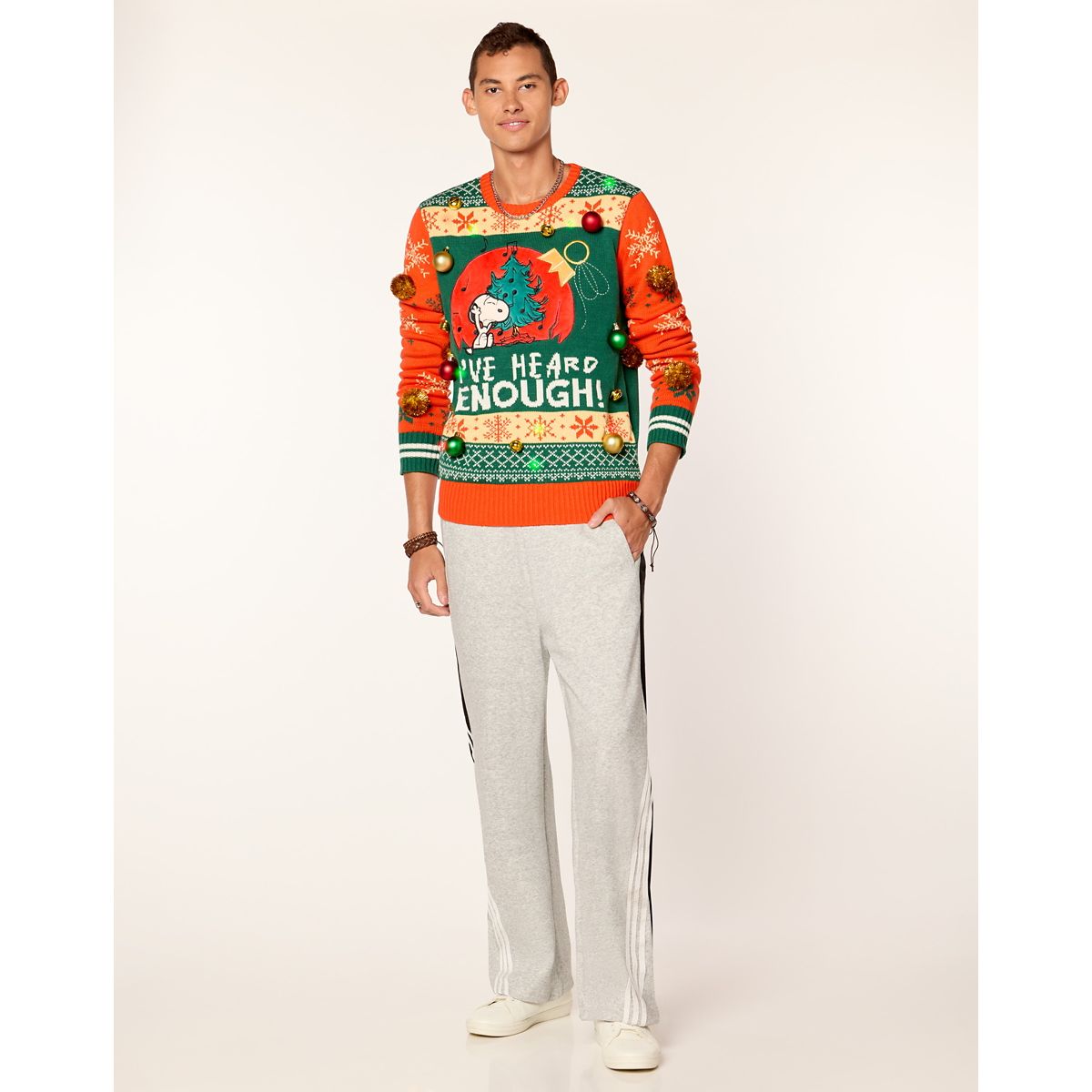 Light-Up Snoopy I've Heard Enough Christmas Sweater - The Peanuts RED GREEN