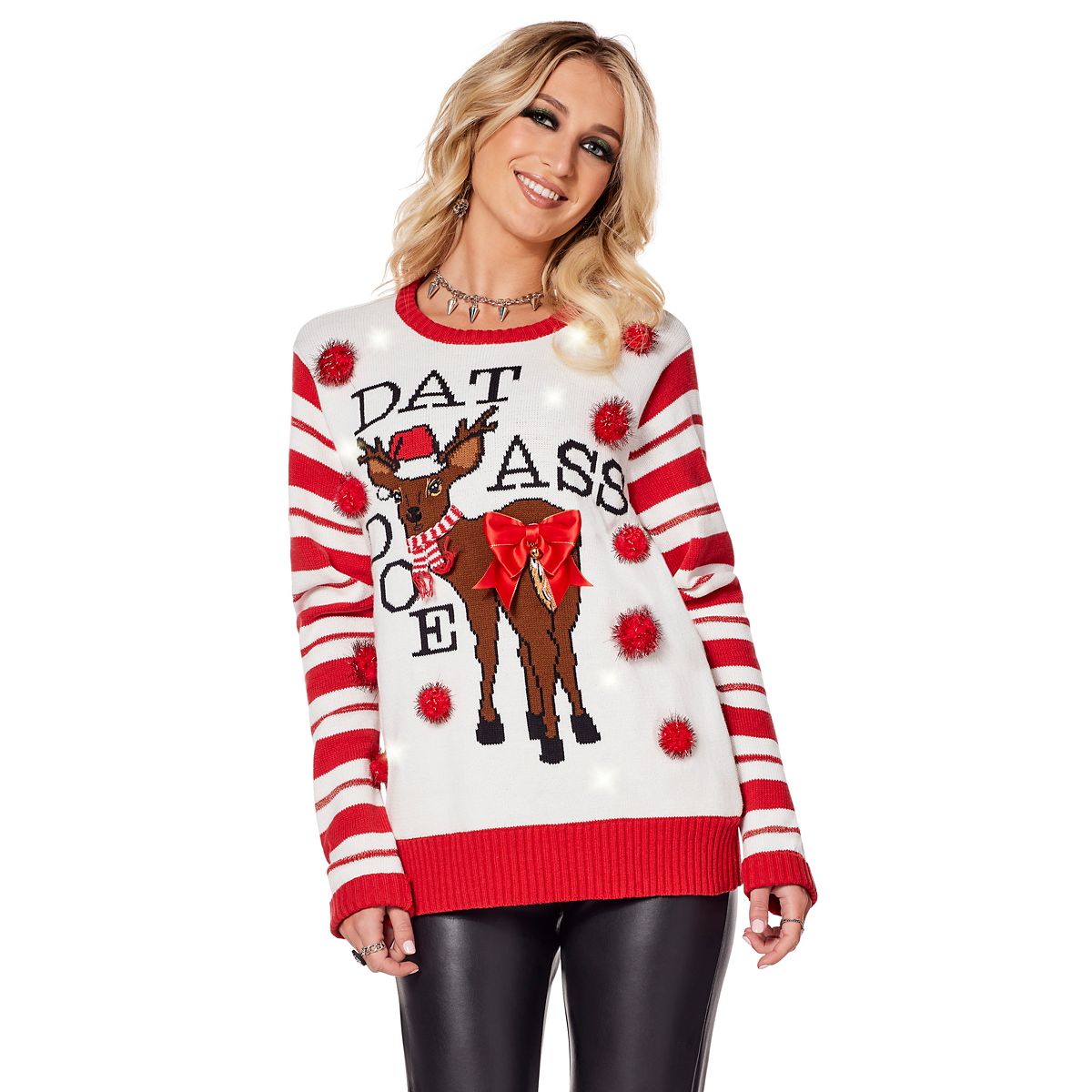 Light-Up Dat Ass Doe Christmas Sweater WHITE