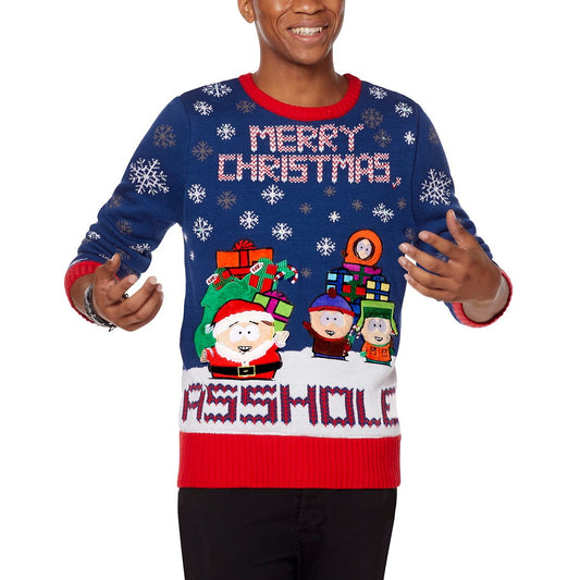 Light-Up Merry Christmas Asshole Christmas Sweater - South Park BLUE
