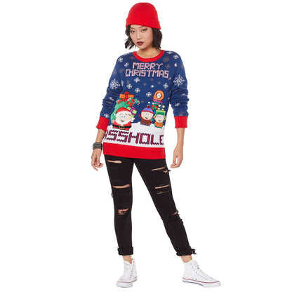 Light-Up Merry Christmas Asshole Christmas Sweater - South Park BLUE
