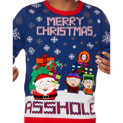 Light-Up Merry Christmas Asshole Christmas Sweater - South Park BLUE