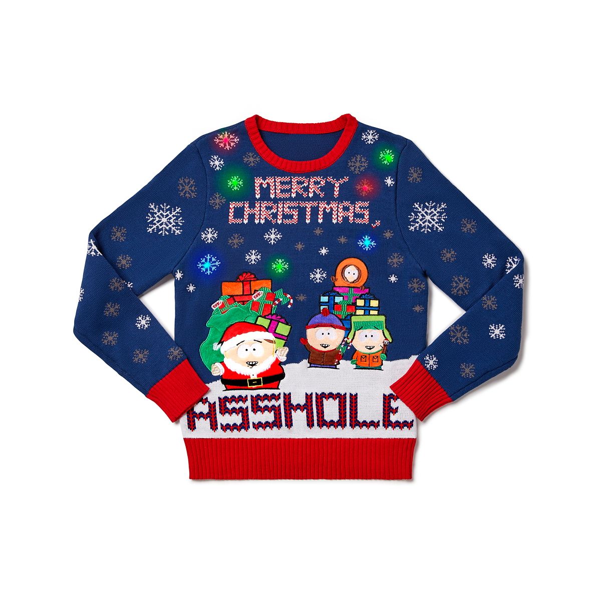 Light-Up Merry Christmas Asshole Christmas Sweater - South Park BLUE