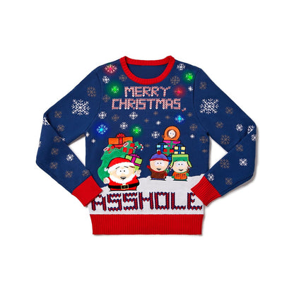 Light-Up Merry Christmas Asshole Christmas Sweater - South Park BLUE