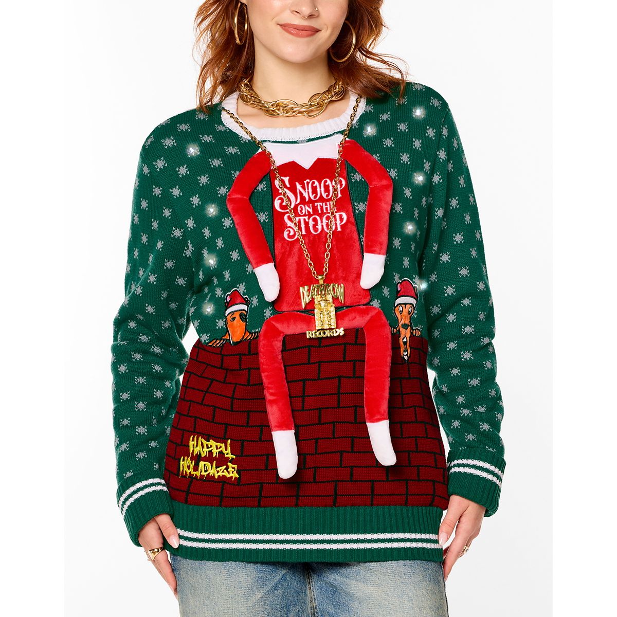 Light-Up Snoop on the Stoop Chain Christmas Sweater BLUE