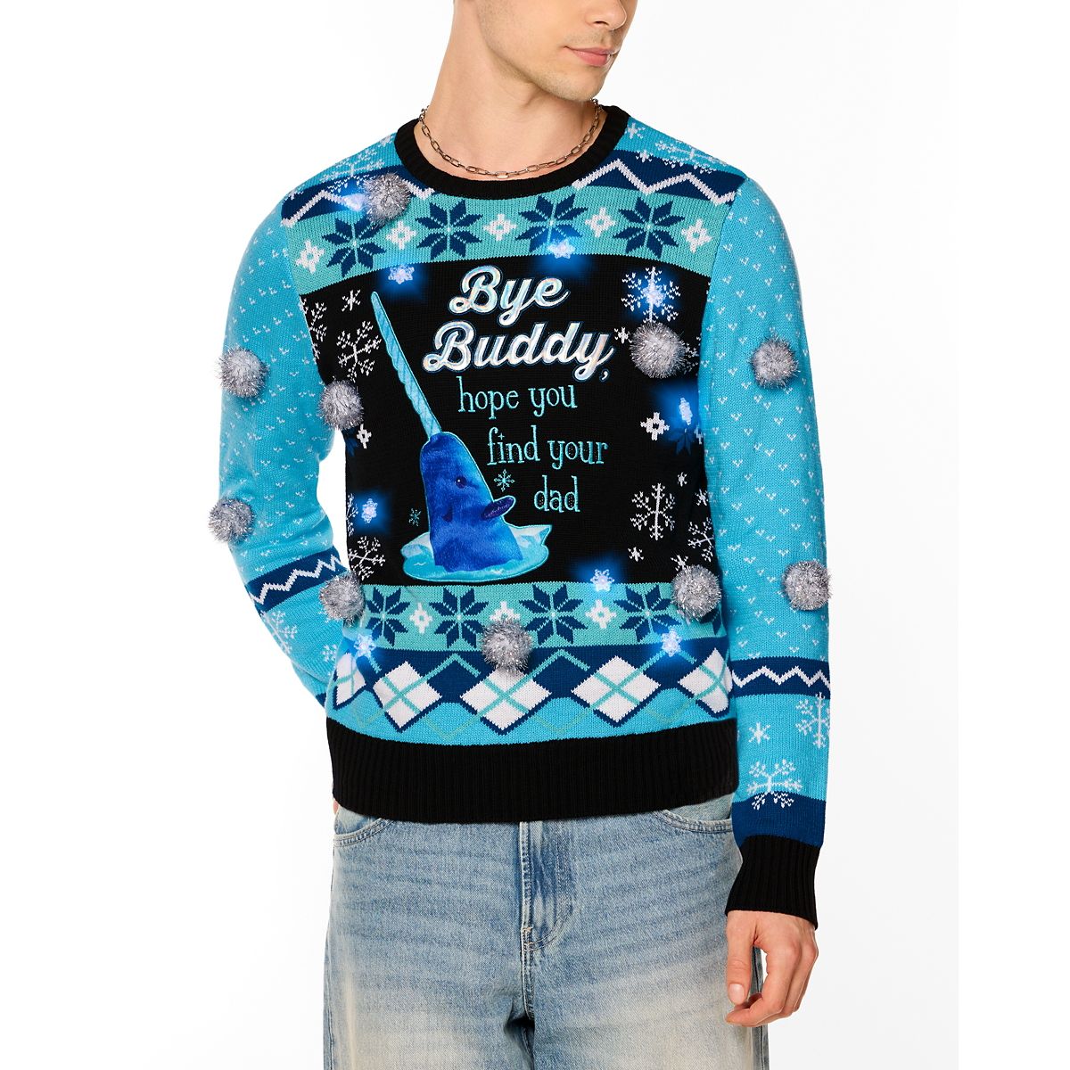 Light-Up Blue Narwhal Christmas Sweater - Elf BLUE