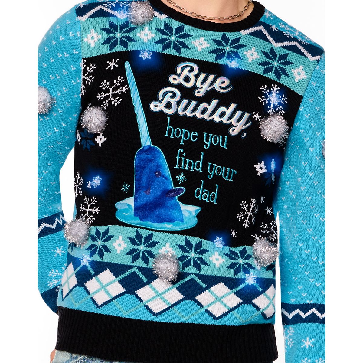 Light-Up Blue Narwhal Christmas Sweater - Elf BLUE