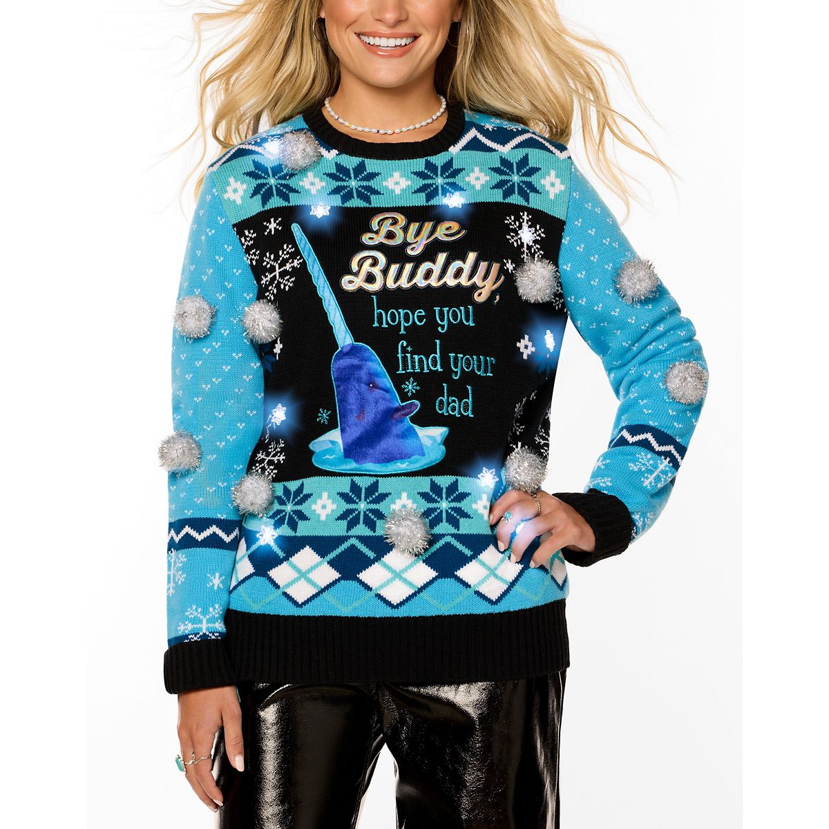 Light-Up Blue Narwhal Christmas Sweater - Elf BLUE