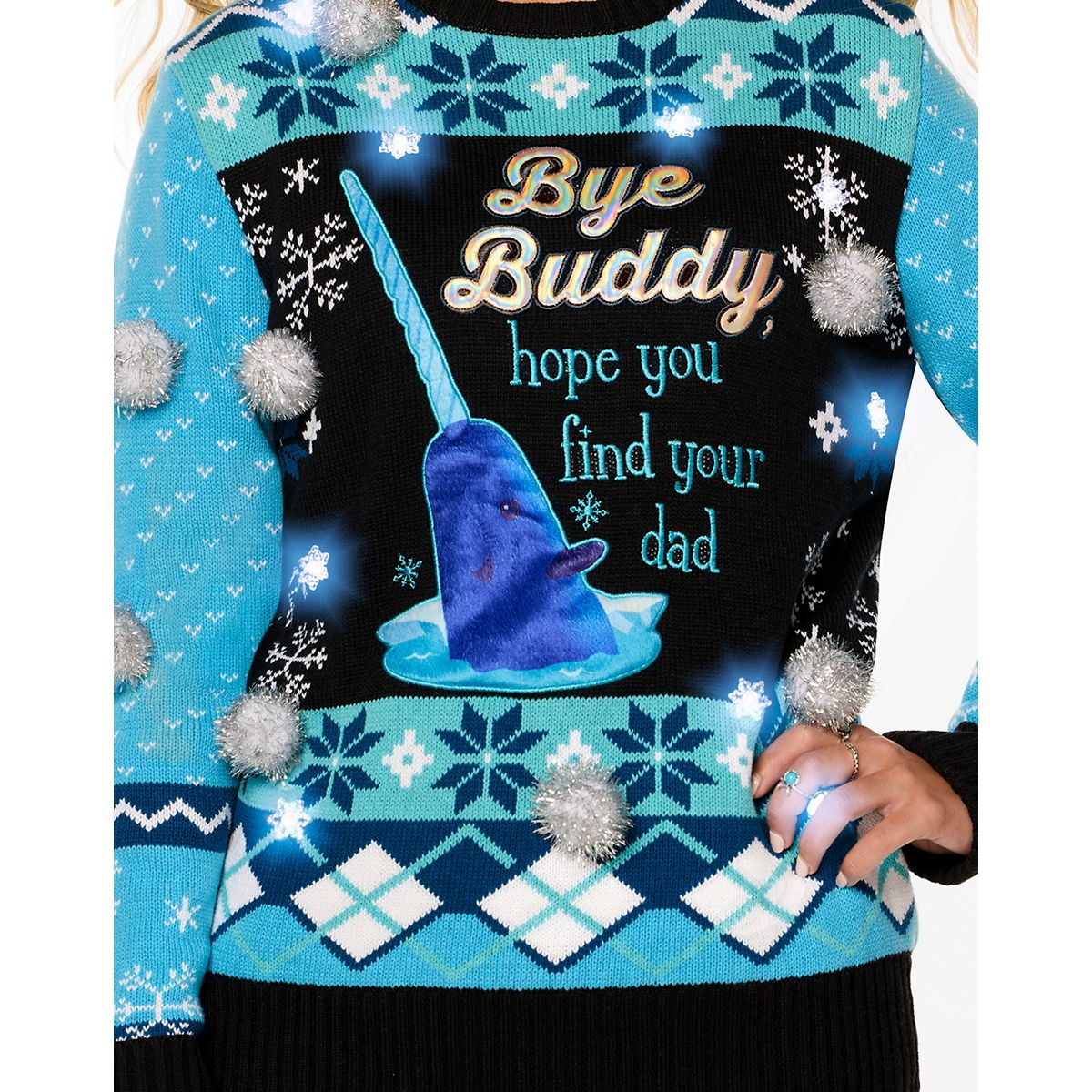 Light-Up Blue Narwhal Christmas Sweater - Elf BLUE