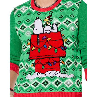 Light-Up Snoopy Dog House Ugly Christmas Sweater - Peanuts GREEN