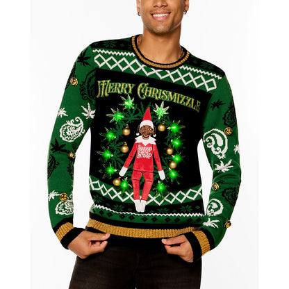 Light-Up Snoop on the Stoop Merry Chrismizzle Christmas Sweater GREEN