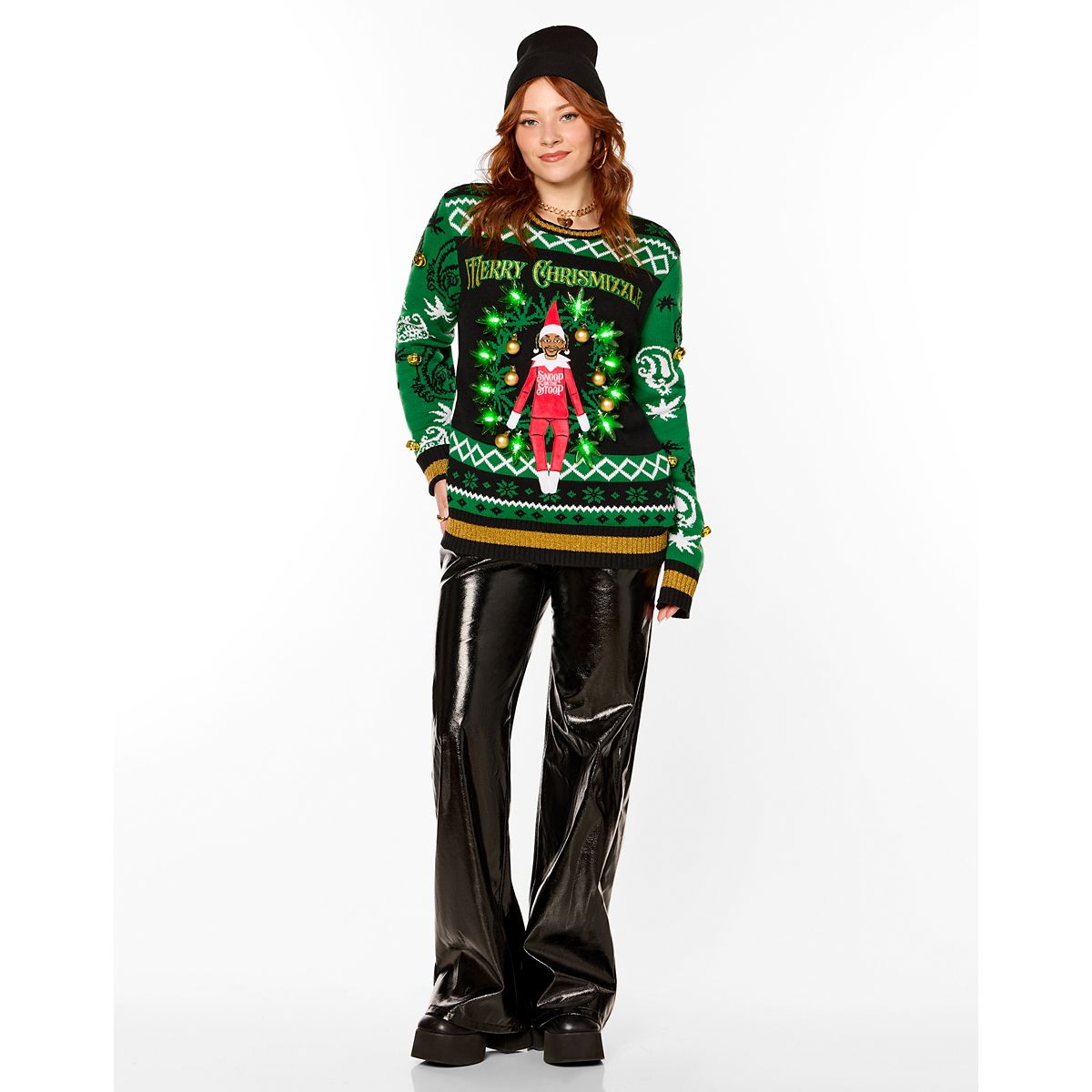 Light-Up Snoop on the Stoop Merry Chrismizzle Christmas Sweater GREEN