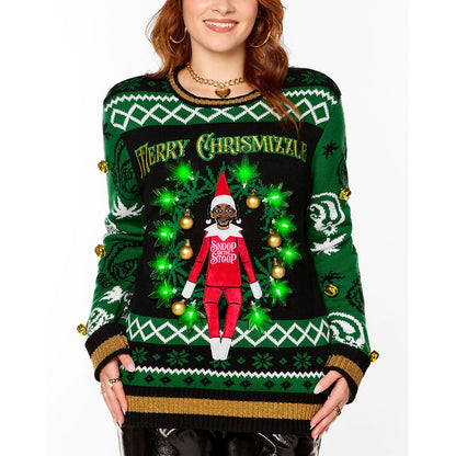 Light-Up Snoop on the Stoop Merry Chrismizzle Christmas Sweater GREEN
