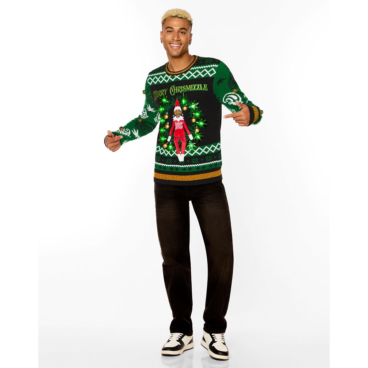 Light-Up Snoop on the Stoop Merry Chrismizzle Christmas Sweater GREEN