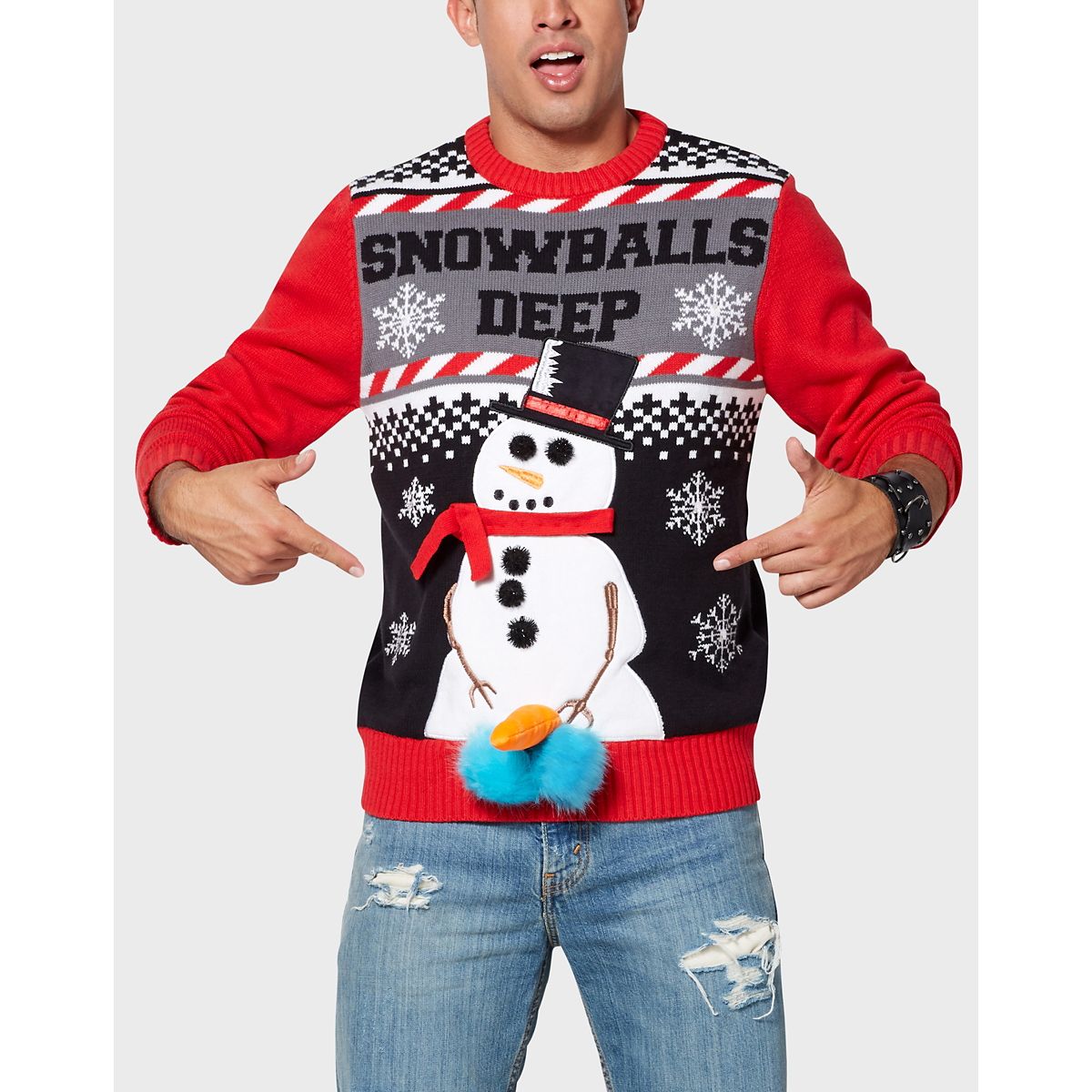 Light-Up Snowballs Deep Ugly Christmas Sweater RED