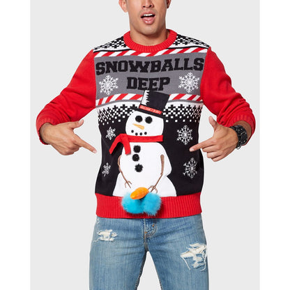 Light-Up Snowballs Deep Ugly Christmas Sweater RED